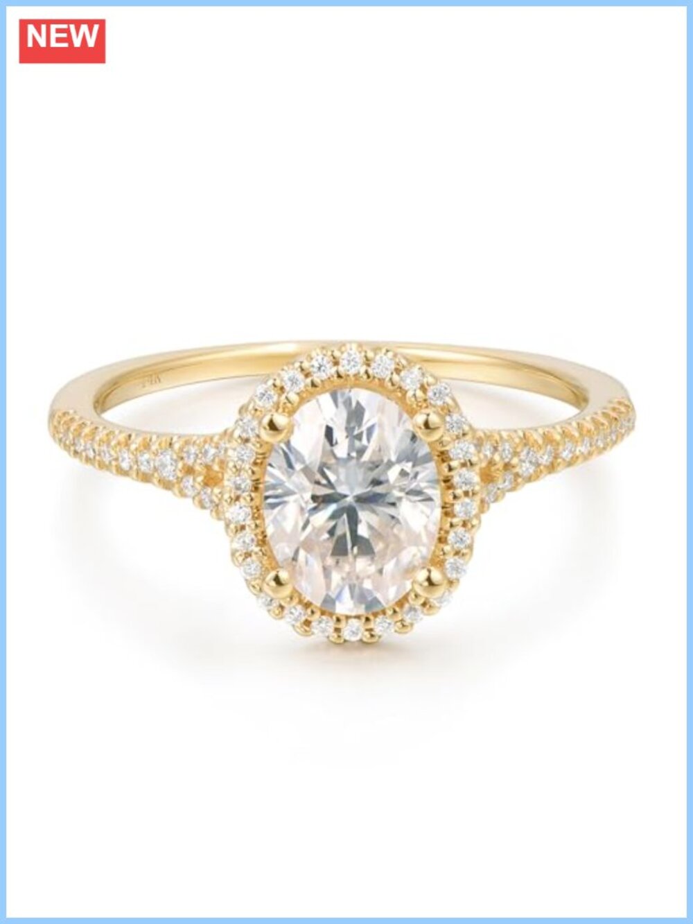 14K White Gold Oval Moissanite Engagement Ring 1.5 Ct Halo